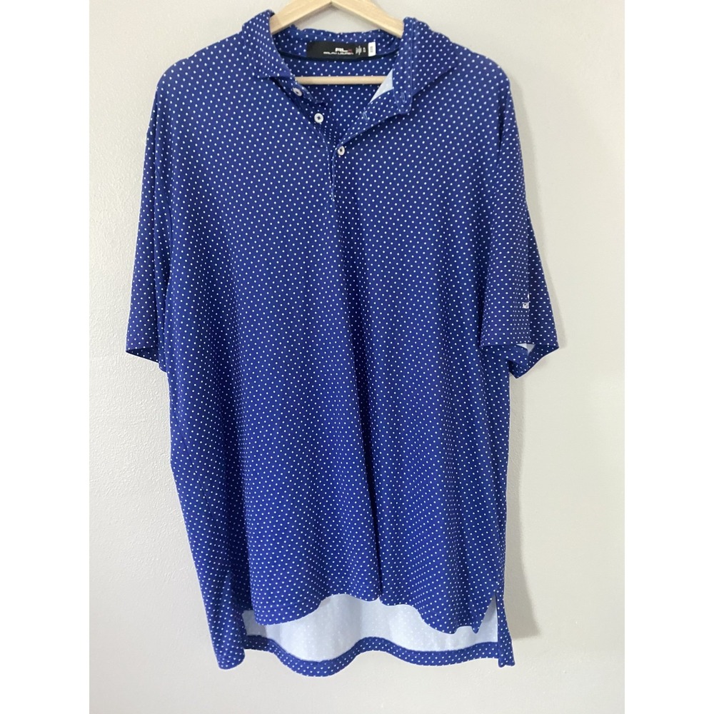 Ralph Lauren RLX Blue Polka Dot Short Sleeve Polo Shirt Mens Size XL